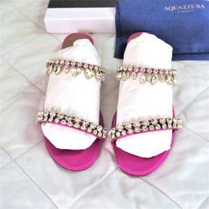 Aquazzura Crystal Studded Pink Satin Slides